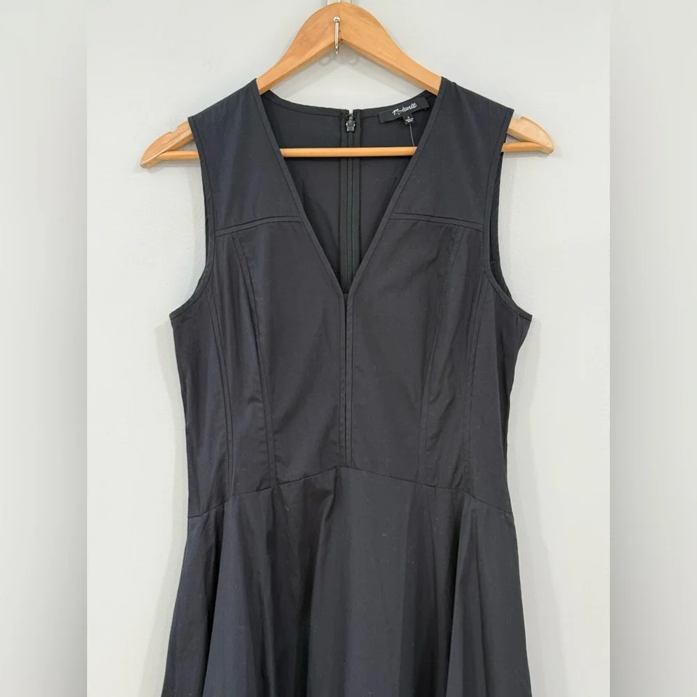 Madewell Black Yana Mid Weight Poplin V-Neck Midi Dress 4 NWT - Picture 4 of 8